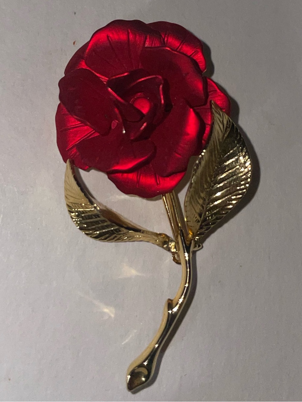Vintage Giovanni Cerrito Red Rose Shimmering Satin Enamel Flower Brooch Pin